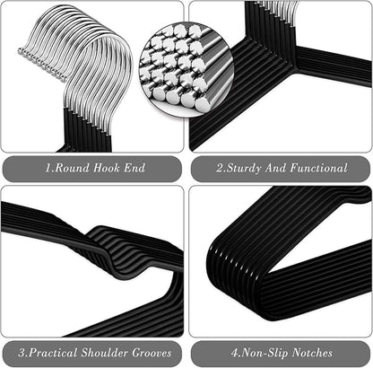Wesiti 100 Pcs Metal Wire Non Slip Hangers for Clothes Space Saving Hanger Strong 15.7 in Triangle Clothes Coat Suit Bridal Boutique Dress for Closet Dorm Rack(Black)