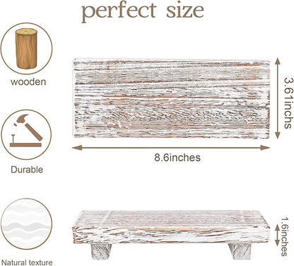 zoocatia Small Wood Tray Pedestal Stand Farmhouse Bathroom Decor Decorative Wooden Riser Kitchen Soap Dish Holder for Vanity, Counter, Sink, Retro White
