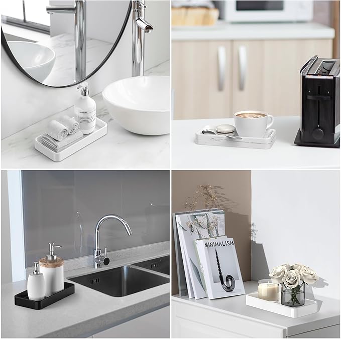 Gurygo 8" Ceramic Bathroom Vanity Tray for Kitchen Counter - Kitchen Soap Tray - Rectangular Ceramic Trays for Bathroom - Porcelain Large Serving Trays (Marble, Set/1)