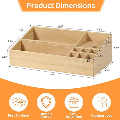 Bamboo Makeup Desk Organizer, Makeup Storage Organization Table Box, Suitable for Desk Organizer and Storage Dressing Table, Bathroom Desk, Counter