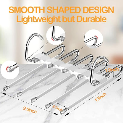Pants Hangers Stainless Steel Hook Strong, 4 Pack, Closet Organizers and Storage, Space Saving Hangers for Jeans Trousers Clothes-Dorm Essential Apartment Must Have