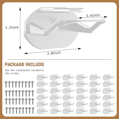 Niunuerga 36 Pack Adhesive Hat Hooks for Wall, Super Strong Hat Rack for Baseball Caps, Hat Organizer Display for Home Decor, Hat Hangers Holder for Wall, Door, Closet, No Drilling (White)