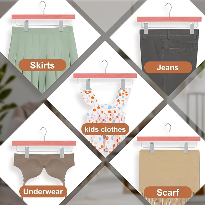 TOPIA HANGER Red Cedar Wooden Pants Hangers 20 Pack, Slacks Trouser Shorts Hangers with 2 Big Metal Anti-Wrinkle Adjustable Clips, 360° Stronger Chrome Hooks, CT07P20