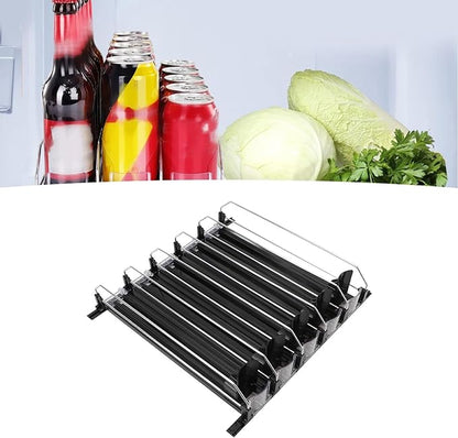 5pcs Drink Organizer for Fridge, Automatic Pusher Glide Self Pushing Soda Can Dispenser, Adjustable Dividers Beverage Storage, Beer Pop Can Water Bottle Drink Dispenser (Black)