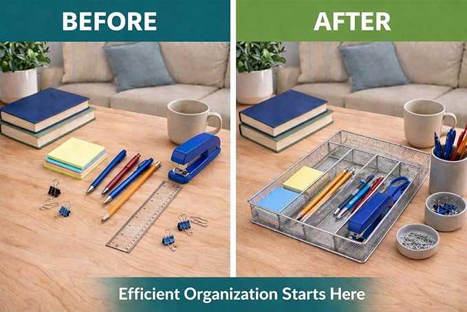 YBM Home Metal Silverware Organizer for In-Drawer Cutlery Storage, 5 Compartment Mesh Cutlery Flatware Tray Sorts Kitchen Utensils, Great for Office Supplies 1133s
