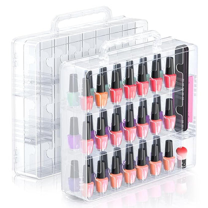 Beloving 2pcs Nail Polish Organizer, Portable 48 Bottles Clear Nail Polish Holder with Adjustable Divider, Gel Nail Polish Storage Double Side Nail Polish Organizer Case for Nail Tech