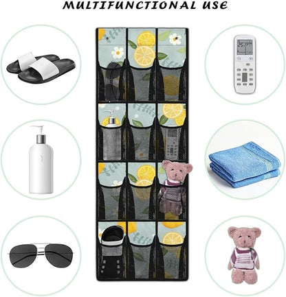 Lemons Over the Door Shoe Organizer,Behind Door Shoes Hang Holder Rack,Hanging Shoe Storage Hanging Bag Unique Print