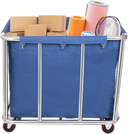 Laundry Cart Commercial/Home,12 Bushels Heavy Duty Large Stainless Steel Rolling Laundry Basket with Wheels for Hotel School Laundry，for Laundry/Sundries Organizer and Storage,286LBS Load