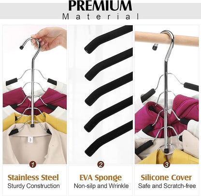Ripeng Space Saving Clothes Hanger 12 Packs 5 in 1 Multi Layer Anti Slip Metal Heavy Duty Stainless Steel Sweater Shirt Clothes Hangers Closet Storage Organizer (Black, Style 1)