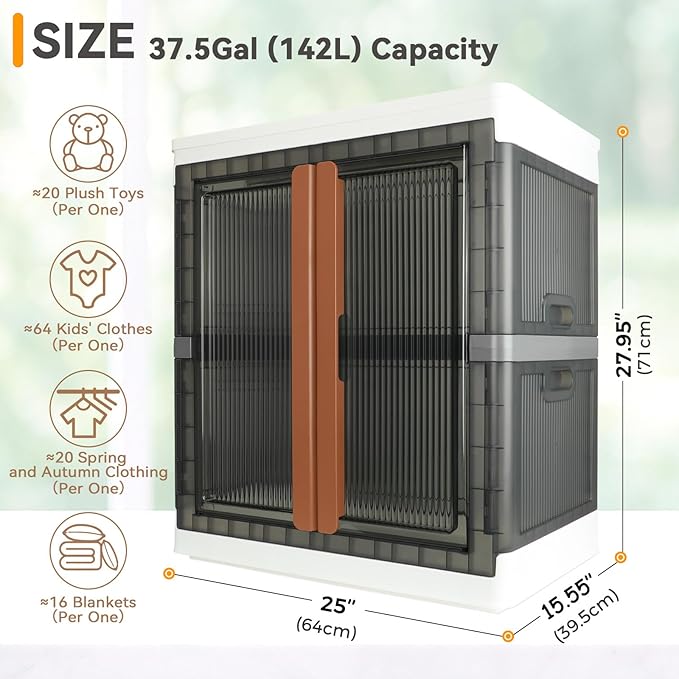 Wardrobe, Closet, Collapsible Storage Cabinet, Useful Box with Large Capacity, 37.5 Gal (142 L), Stackable on Box (19 Gal), Easy Storage of Clothing, Installation Free