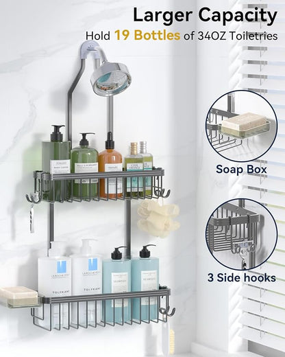 YASONIC Shower Caddy Hanging, Never Rust Shower Organizer Hanging, Aluminum Shower Racks for Inside Shower with Hooks for Razor, Bathroom Organizers and Storage with Soap Holder, Grey