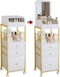 Makeup Cart Organizer with Mirror, Floor Makeup Organizer Large- Make Up Organizers Vanity Cart Cosmetic Display Cases Holder for Skin Care Perfume Nail Polish Brush Hair Tool (Gold)