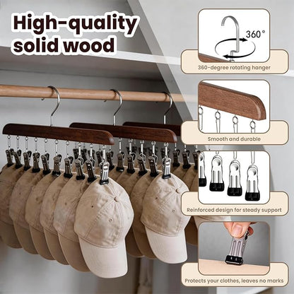 Closet Organizer with 10 Clips, Space Saving Hanging Closet Organizer, Space-Saving Closet Organizers and Storage with Sturdy Steel Non-Slip Clips (2, Natural Wood Color)