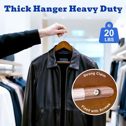 HOUSE DAY Wide Shoulder Wooden Hangers, Suit Hangers with Non Slip Pants Bar, Smooth Finish 360° Swivel Hook Solid Wood Coat Hangers for Dress, Jacket, Pants, Heavy Clothes Hangers 6 Pack (Walnut)