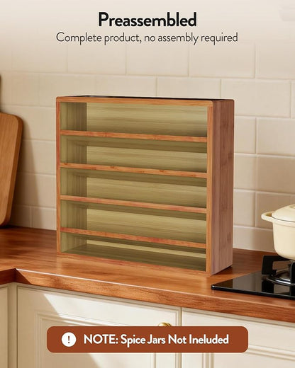 Orimade 4 Tier Spice Rack Organizer for Cabinet, Freestanding Bamboo Seasoning Rack for Countertop, Cupboard, Pantry, Kitchen, 13.18 x 4.13 x 12.2 inches(Spice Jars Not Included), Walnut Stain