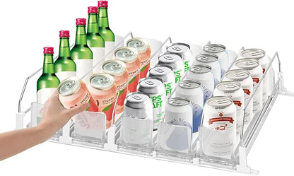 Drink Organizer for Fridge,Automatic Smooth Pusher Glide Fridge Organizer, Soda Dispenser with Width Adjustable, Beverage Organizer for Freezers, Supermarkets, Retail Stores