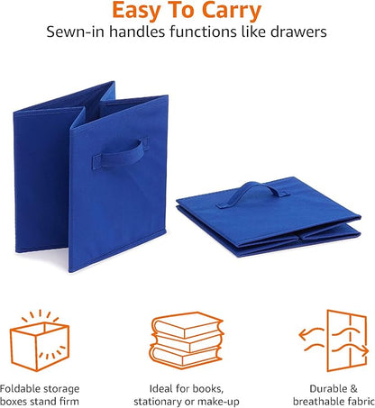 Amazon Basics Collapsible Fabric Storage Bins with Handles, Cube Organizer for Home Organization, 10.5"x10.5"x11", Navy, 6-Pack