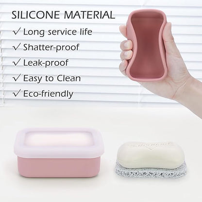 AIDIMMING Silicone Bar Soap Travel Case,Compact Leak Proof Soap Dish with A See-Through Lid,Portable Soap Bar Holder for Traveling,Camping,Gym,Outdoor(Clear&Pink)