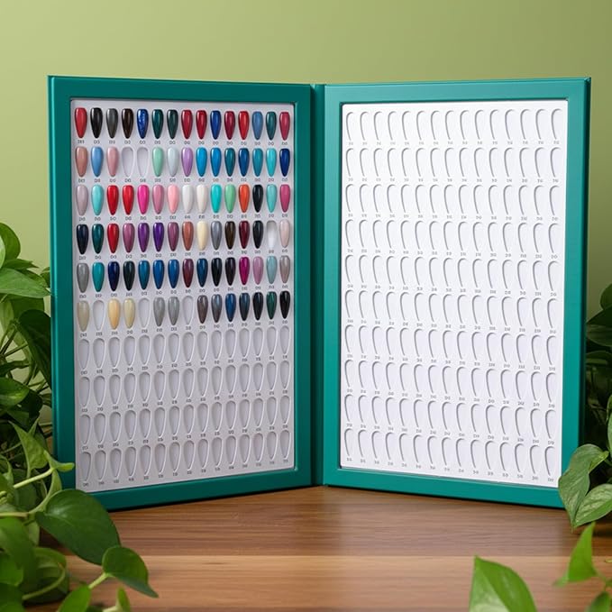 Professional Nail Book Display with 480 Tips & 400 Labels, Nail Swatch Book Organizer for Gel Polish Color Charts, Portable Nails Color Swatches Catalog for Salon Artists and DIY Home Use (Colorful)