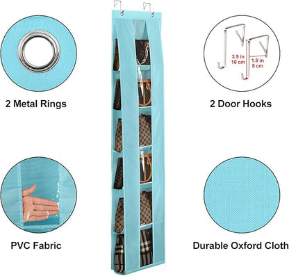 Lirex Over the Door Organizer, 2 Pack Handbag Storage with 6-Tier Space-Saving for Door or Closet, Handbag Hanger, Light Blue