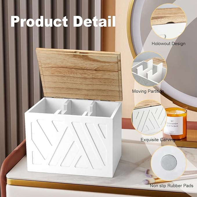 2Pcs Tampon Holder for Bathroom Decor, Feminine Product Organizer, Shark Week Tampon Storage with Lid, Wood Pad Box for Toilet, Lady Girl Stuff Organizer Case Bathroom Accessories- White