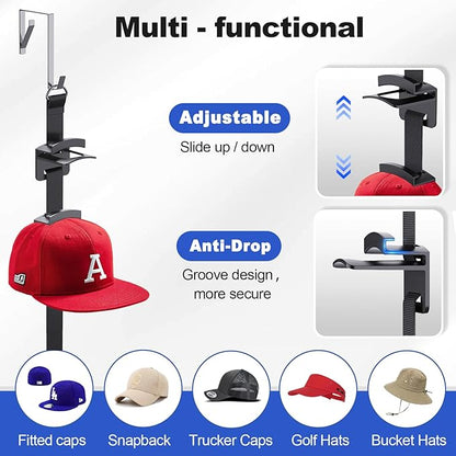 Aoodaily Hat Rack for Door - Two-Way Hanging Caps with Display Hooks and Hanger, Hat Organizer for Baseball Caps, Over the Door Hat Storage Organizer for Bedroom, Entrance or Garage Doors - 2 Packs