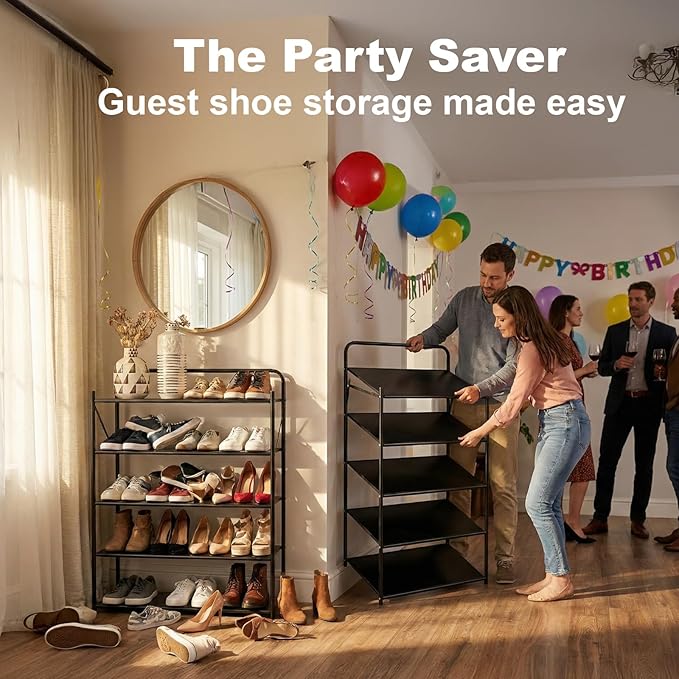 6 Tier No-Assembly Shoe Rack, Foldable Shoes Rack Organizer Without Installation, Portable Solid Metal Shoe Shelves for Closet, Entryway, Front Door Entrance