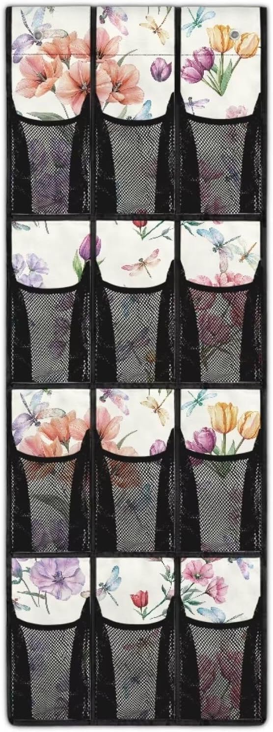 Dragonfly Flower Over the Door Organizer Hanging Shelves,Quick Dry Shoe Storage Hanging Bag,Small Hanging Shoe Rack for Closet,Stable Spice Rack for Kitchen,Organizer for Bedroom