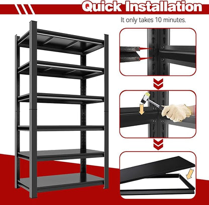 6-Tier Heavy Duty Shelving Unit, Garage Storage Shelves, Adjustable Shelf, 3000lbs Capacity, 45 Inch Wide Metal Storage Rack for Garage, Basement, Pantry, Kitchen, 77" H x 45" W x 18" D, Black