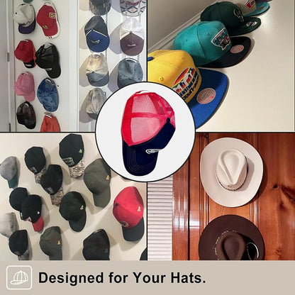 20 Pack Hat Organizer Rack for Baseball Caps, Adhesive Hat Holder Floating Display for Wall, Over the Door and Closet, No-Drilling Room Organization & Decor Hook Accessories