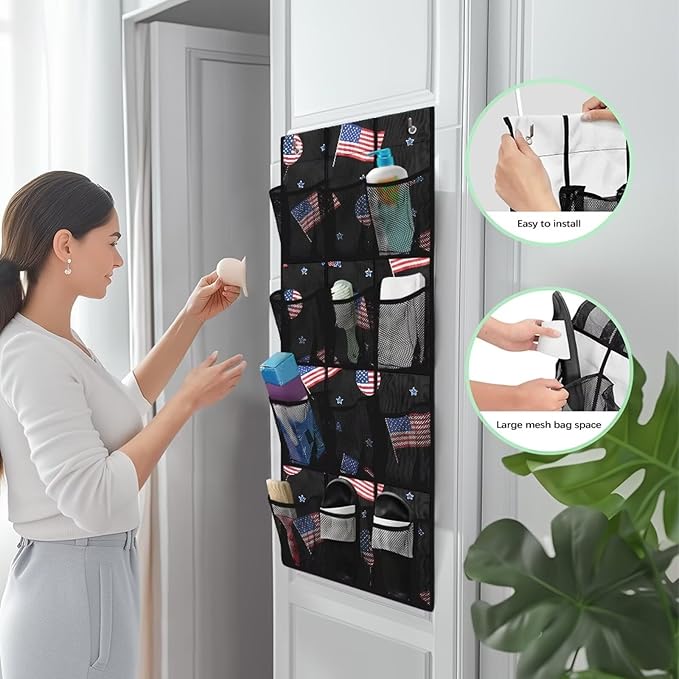 Shoe Organizer Door Hanger,American Flag Design Shoes Hanger Storage Organizer Bag for Bedroom,Hanging Shoe Storage Hanging Bag Waterproof Reusable