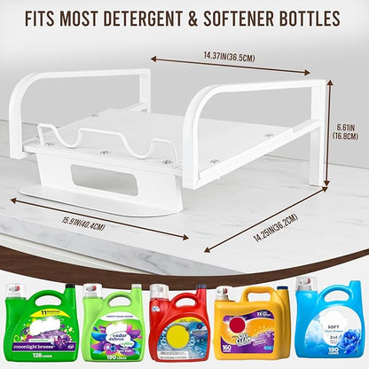 PUERSI Laundry Detergent Holder Stand with Drip Tray, Laundry Soap Holder Liquid Detergent Riser Organizer for Laundry Room, White