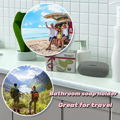 Soap Holder Container, Vonpri Portable Bar Soap Saver Scrubber Case for Bathroom and Kitchen (Grey)