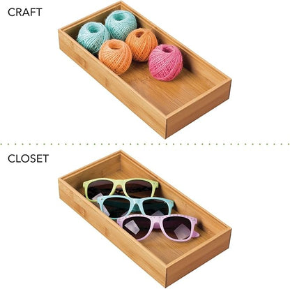 mDesign Wooden Bamboo Drawer Organizer - 12" Long Stackable Storage Box Tray for Kitchen Drawers/Cabinet - Utensil, Silverware, Spatula, and Flatware Holder - Echo Collection - 4 Pack, Natural Wood