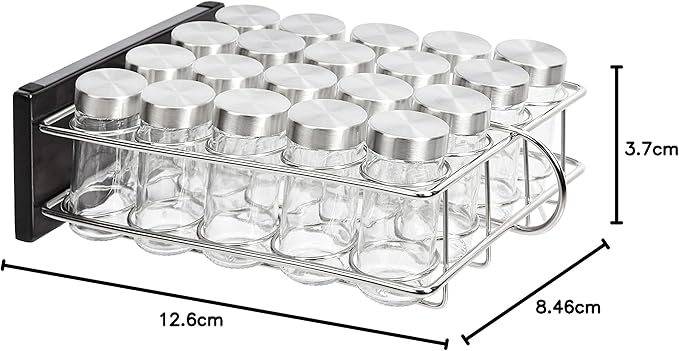 Amazon Basics 20 Jars Spice Rack Organizer, Space-Saving Kitchen Organizer with Glass Spice Jars, Sturdy, Silver