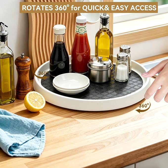 P PRETIRENO Lazy Susan Turntable Organizer, 10 Inch 360° Rotating Tray for Kitchen Cabinet, Pantry, Countertop, Fridge - Non-Skid Spice Rack Storage for Bathroom, Vanity, Makeup