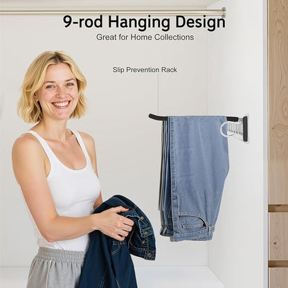 Pull Out Trousers Rack 9 Arms Closet Pants Hanger Bar Stainless Steel Rail Extendable Trousers Hanger for Clothes Towel Scarf Tie, 18.11x12.83in (Right Installation)