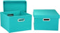 Household Essentials Fabric Storage Boxes with Lids and Handles, Aqua