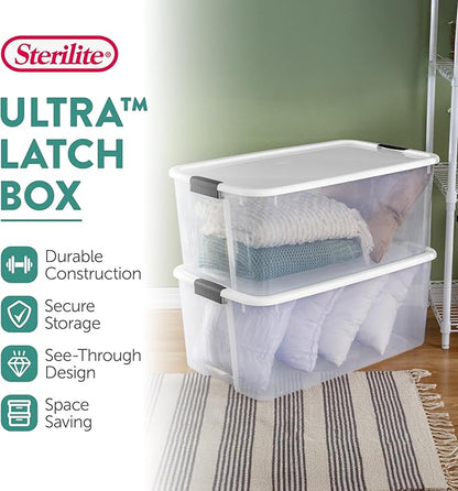 Sterilite 16-Pack Ultra Latching Box, Storage Bins with Lids, Clear Plastic, 116 Quart - Heavy-Duty Organizing Containers for Closet, Bathroom, and Office