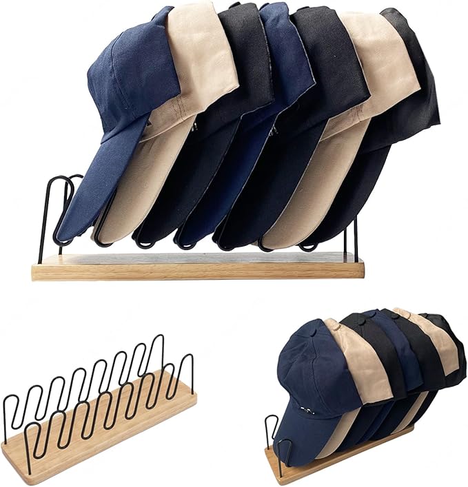 Hat Rack, Display Stand, 7-Cap Storage Organiser for Baseball Caps, Snapbacks, Fits on Tabletop, in Closet, Dressing Room