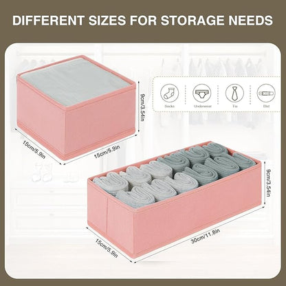 DIMJ Drawer Organizers - Set of 12 Fabric Closet Organizers and Storage, Drawer Dividers for Baby Clothes, Socks, Belt, Tie (Pink)
