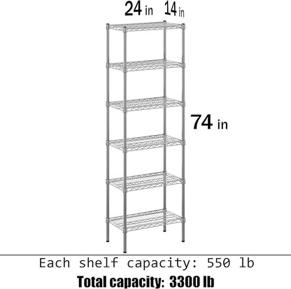 14" Deep x 24" Wide x 74" Height Wire Shelving Kit | 6-Tier | NSF Commercial Storage Rack Unit