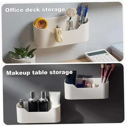 Cabinet Door Organizer 2PCS Plastic Adhesive Inside Door Storage Box Stackable Cabinet Organizer for Kitchen Bathroom Pantry Office Table Space Saving Mounted Containers, White