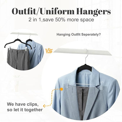 HOUSE DAY Velvet Skirt Hangers 12 Pack, Black Velvet Pant Hangers with Adjustable Clips, Space Saving Slim Shorts Hanger, Heavy Duty Non Slip Clip Hanger for Pants, Skirts, Shorts