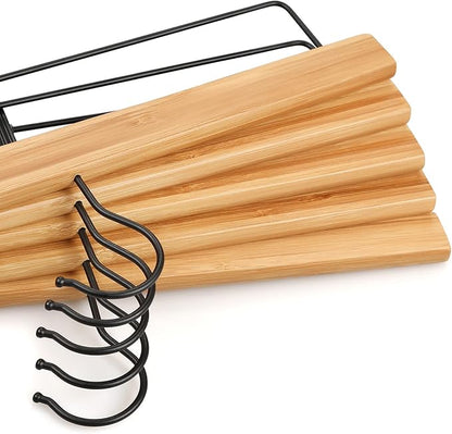 TOPIA HANGER Pants Hangers 10 Pack, Bamboo Clothes Hangers with Black Clips and Rotatable Hook, Durable Natural Wooden Hangers for Skirts, Pants, Jeans, Shorts - CTS04