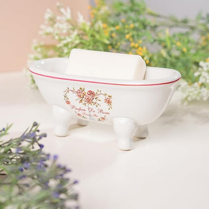 dodococa 1 Piece 5.7"" Mini Ceramic Clawfoot Double Ended Bathtub Soap Dish Vintage Decortative Soap Dish (Style 01)