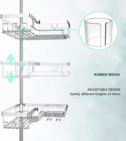 DAOYA Shower Caddy Tension Pole - Corner Shower Shelves with Soap Holder Bathroom Shower Organizer for Tub (Stainless Steel, Silver, Floor to Ceiling 25-114.2 inch)