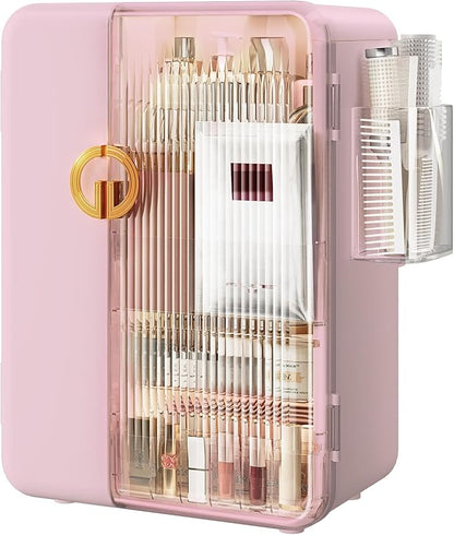 SEE SPRING Makeup Organizer for Vanity, Large Capacity Skincare Organizers and Storage with Drawers, Dustproof Cosmetic Display Case for Bathroom Countertop, Trendy Teen Girl Gifts, Pink