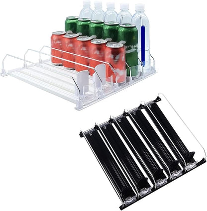Refrigerator Drinks Organizer Spring Loaded Adjustable Push Rod Slide Rail Beverage Can Dispenser for Beer Drinks 38cm (Black)