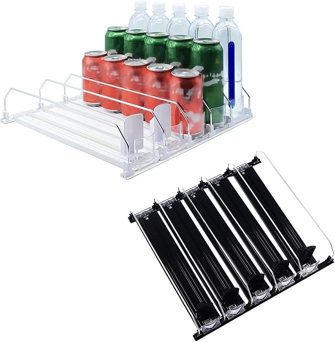 38cm Spring Push Drink Dispenser, Adjustable Push Rod Slide Rail Soda Can Dispenser, Automatic Restocking Fridge Pusher for Beer Beverages (Black)